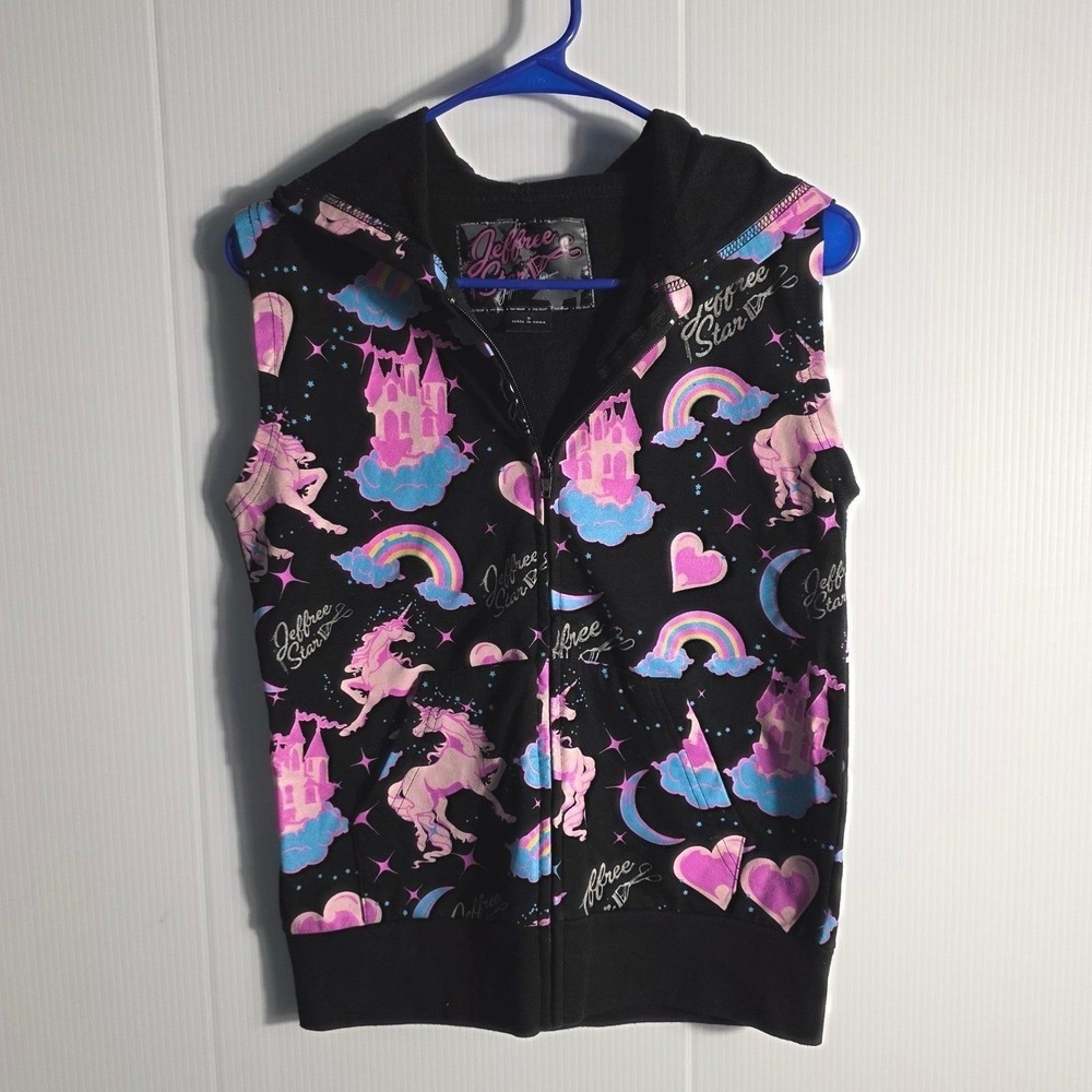 Rare Jeffree Star Vest Unicorn Beauty Killer Hoodie Rainbow Print Sleeveless (S) - Picture 3 of 9